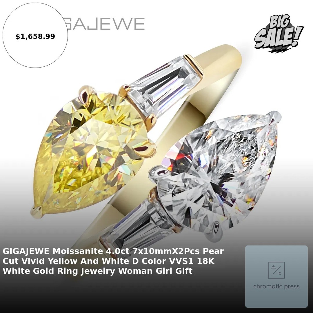 When was the last time jewelry made your heart skip a beat? 💖

Meet the GIGAJEWE Moissanite Ring—a stunning blend of vivid yellow and white brilliance. Perfect for any occasion, this 4.0ct pear cut beauty sparkles like no other. 

Made with 18K white gold, it’s not just a ring; it’s a statement piece that elevates your style and adds a touch of romance to your life. 

Dazzle everyone around you for only $1,658.99!

Discover your new favorite piece: https://chromatic-press.myshopify.com/products/gigajewe-moissanite-4-0ct-7x10mmx2pcs-pear-cut-vivid-yellow-and-white-d-color-vvs1-18k-white-gold-ring-jewelry-woman-girl-gift1705585951030

#MoissaniteMagic #JewelryGoals #ElegantStyle #FashionFinds #GigaJewe