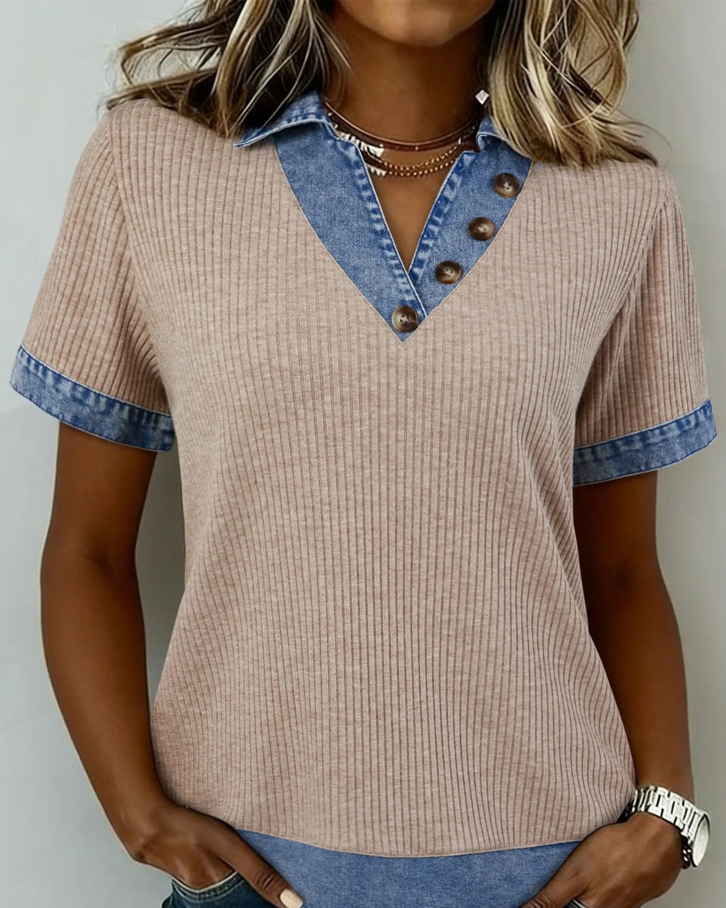 Who says casual can't be unique? 

Meet the Ribbed Knit Denim Patchwork Button Collared Blouse – a true game changer for your wardrobe! 

Imagine a soft, stretchy beige body that feels as good as it looks, paired with denim accents for a fresh twist. Perfect for everyday wear, this distinctive piece adds character to any outfit, making you stand out effortlessly. 

Crafted for those who dare to be different. 

Now at £46.33! Grab yours today 👉 

#FashionFitz #DenimDreams #BeigeBeauty #PatchworkPerfection #CasualChic