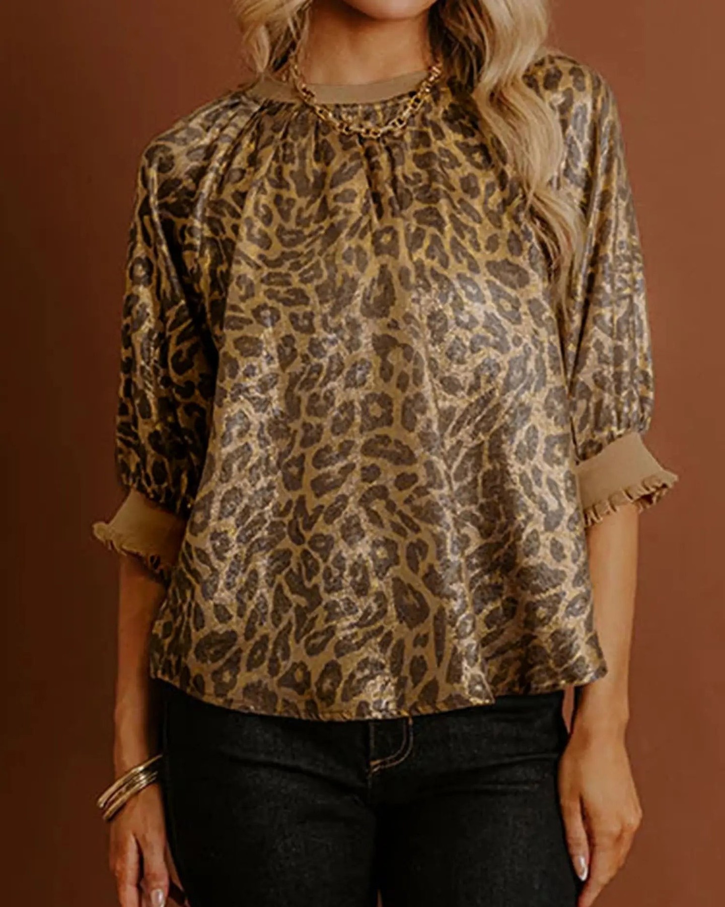 Dare to stand out? 

The Metallic Leopard Print Half Sleeve Blouse is your go-to for turning heads. Its shimmering gold leopard print adds a touch of glamour, while the relaxed fit ensures all-day comfort. Perfect for casual outings or evening events, this blouse is a true statement piece.

#FashionStatement #LeopardPrint #EveningWear #BlouseStyle #NewIn