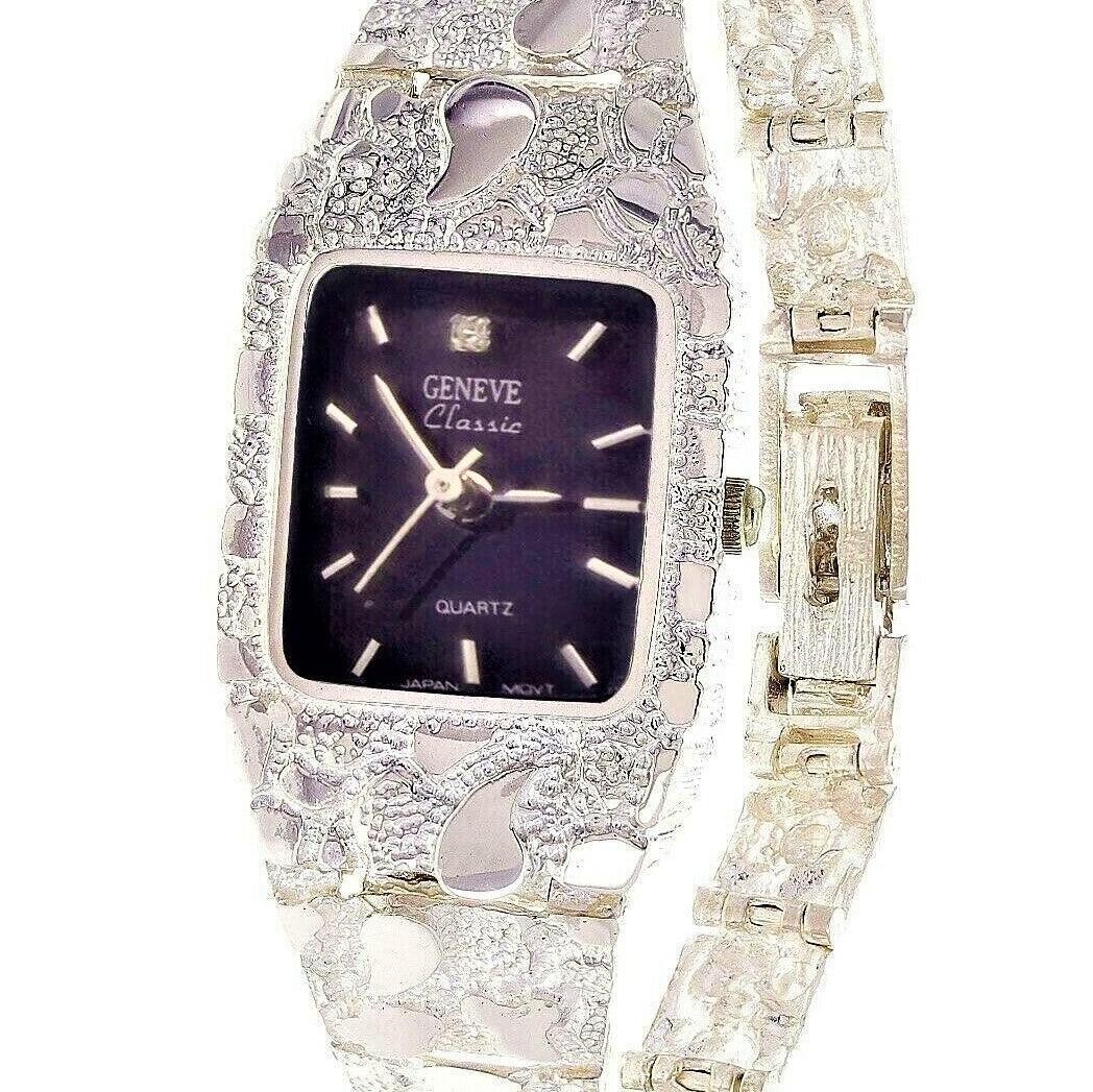 Discover the exquisite craftsmanship of our Women's Watch 925 Sterling Silver Nugget Link Geneve ...