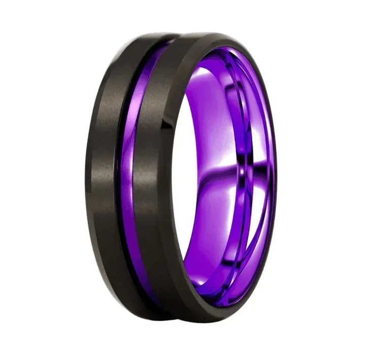 6mm Black Purple Stripe Wedding Band Ring for Men and Women