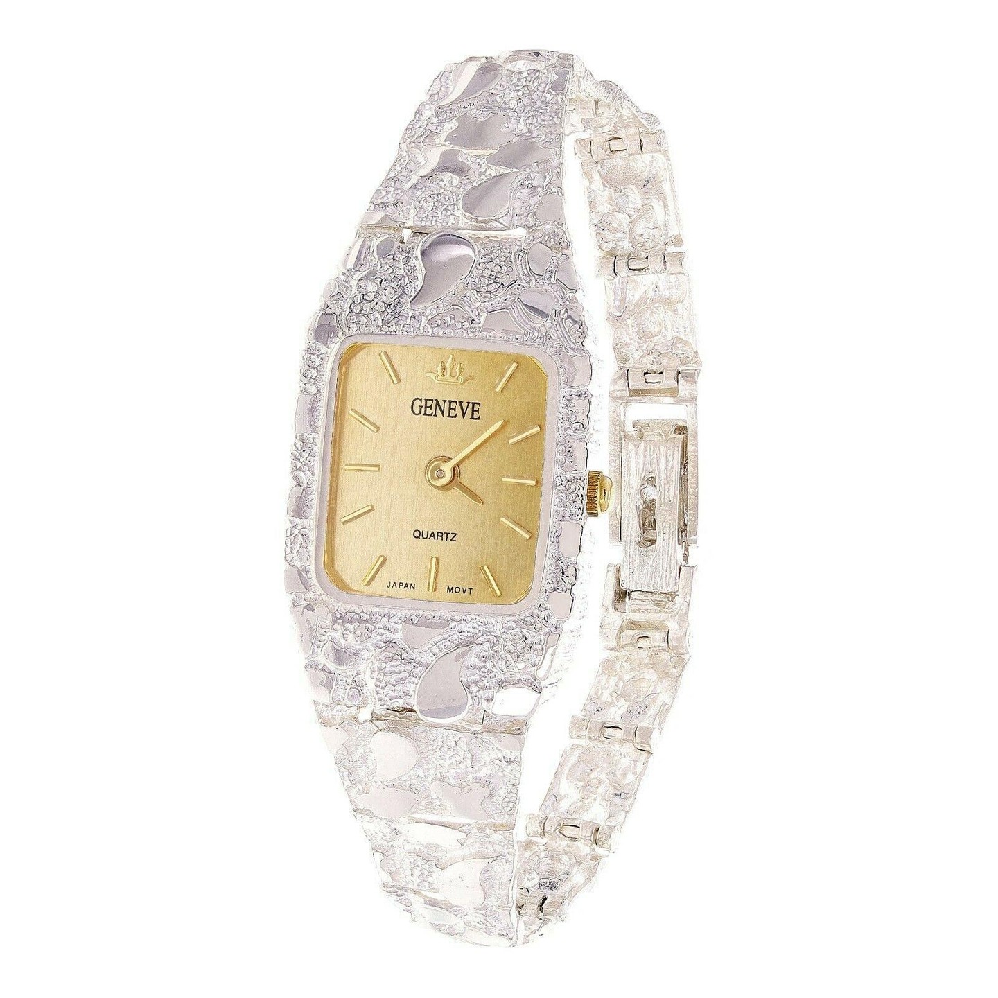 Discover the elegance of our Women's 925 Sterling Silver Nugget Link Geneve Wrist Watch. A perfect blend of beauty and functionality, this timepiece is an investment and an ideal gift for any occasion. Experience premium quality and unique craftsmanship. Buy now: https://ssdlr.shop/l/8d81dd4c #WomensWatches #SterlingSilver #JewelryGift #LuxuryTimepiece #Handcrafted