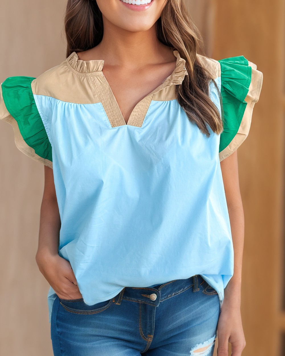 Who knew looking fabulous could be this easy? 😍

Our Colorblock Ruffled Sleeve Frill V Neck Blouse is the perfect blend of casual and chic. Whether you're brunching with friends or just lounging at home, this top will have you feeling like a million bucks! 

Grab yours now! 
https://f2vs4cxz8j15ewew-56107663554.shopifypreview.com/products_preview?preview_key=bf51e1276223a64322507e303325ea1b 

#FashionFauxPas #BlouseGoals #FrillYeah #SpringVibes #CasualChic