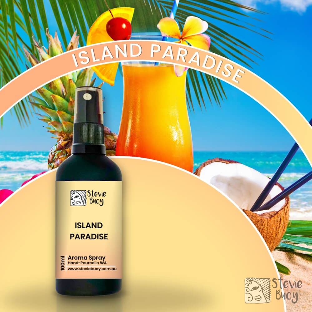 Escape to your own little slice of paradise! 🌴✨ Our Island Paradise Aroma Spray brings the essence of a tropical getaway right to your space. 

✨ Top Notes: Pineapple, Cranberry 
🍑 Middle Notes: Peach, Banana 
🥥 Base Notes: Coconut, Jasmine, Petals 

Transform any corner—home, car, or bathroom—with a refreshing scent and natural odor-fighting power! Each 100ml bottle is hand-poured for a personal touch. 

Grab yours for just $12.95 and feel the bliss! 

👉 https://ssdlr.shop/l/3d749e49 
#IslandParadise #AromaSpray #HomeFragrance #TropicalVibes #StevieBuoy