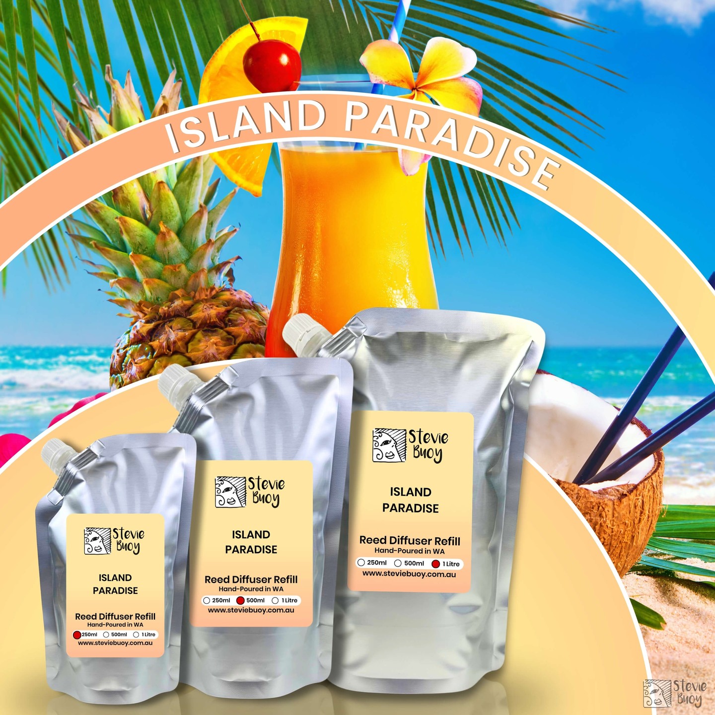 Escape to your personal island paradise without leaving home! 🌴✨ Our Island Paradise Reed Diffuser Refill is your ticket to tropical bliss. 

🌺 Fragrance Features:
🍍 Refreshing pineapple & cranberry 
🍑 Juicy peach & banana 
🥥 Creamy coconut & jasmine 

Transform your space with this dreamy scent and reuse your favorite diffuser vessel! At just $28.95, your oasis awaits. 🌊💖

Grab yours now: https://ssdlr.shop/l/44f2be7b 
#IslandParadise #HomeFragrance #Aromatherapy #DiffuserRefill #TropicalVibes