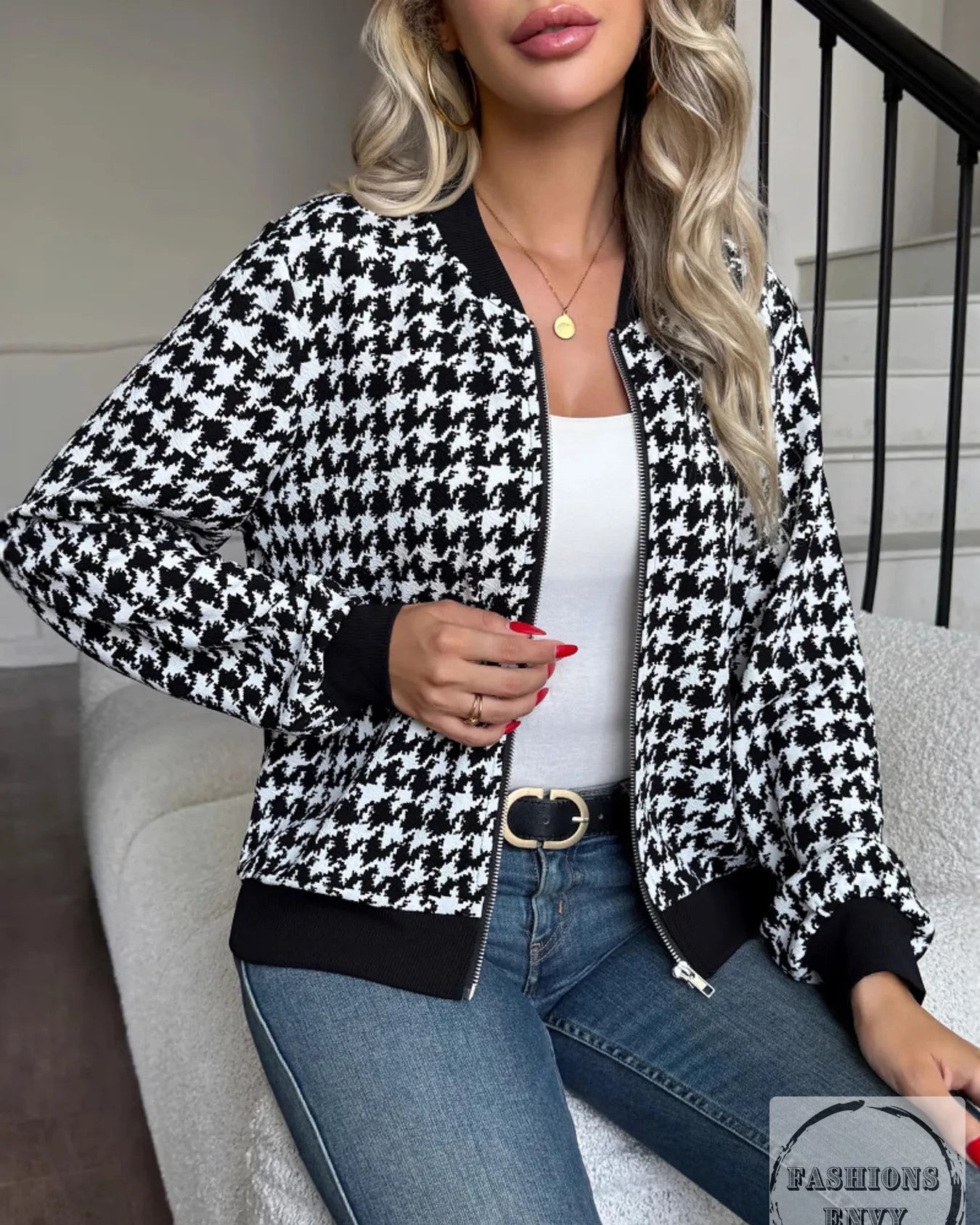 Did you know that a stylish jacket can transform your entire outfit? 

Meet your new wardrobe staple: the Zip Up Houndstooth Pattern Jacket! 

Crafted with a comfortable blend of 95% polyester and 5% elastane, it hugs your curves while letting you move freely. 

Perfect for layering or wearing on its own, this chic piece is just what you need to spice up your looks. 

And guess what? It's now available for only $32.30! 

Snag this must-have while you can! 

#FashionFinds #StyleInspo #Houndstooth #WardrobeEssentials #NewArrivals