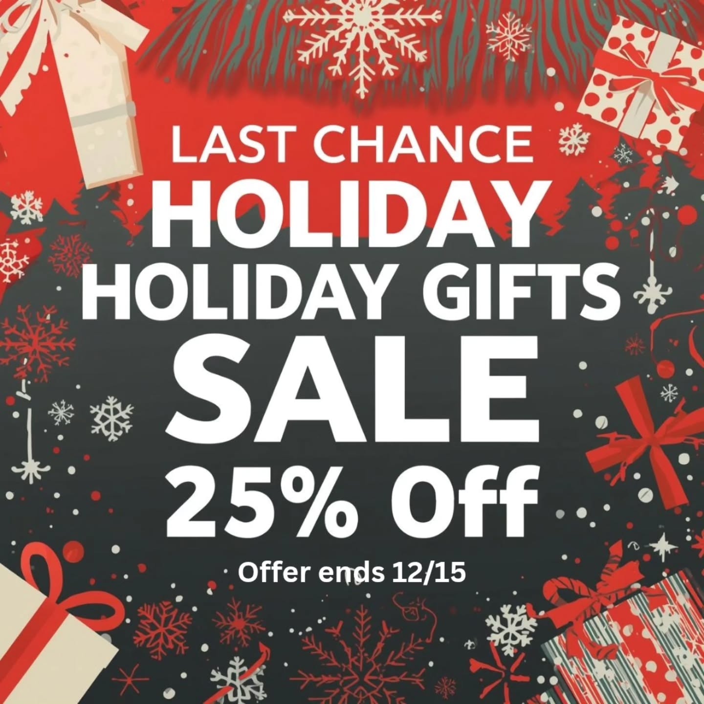 Holiday countdown is ON! ⏰ Grab 25% OFF before the sale ends!

#HolidaySale #LastChanceSale #limitedtimeoffer