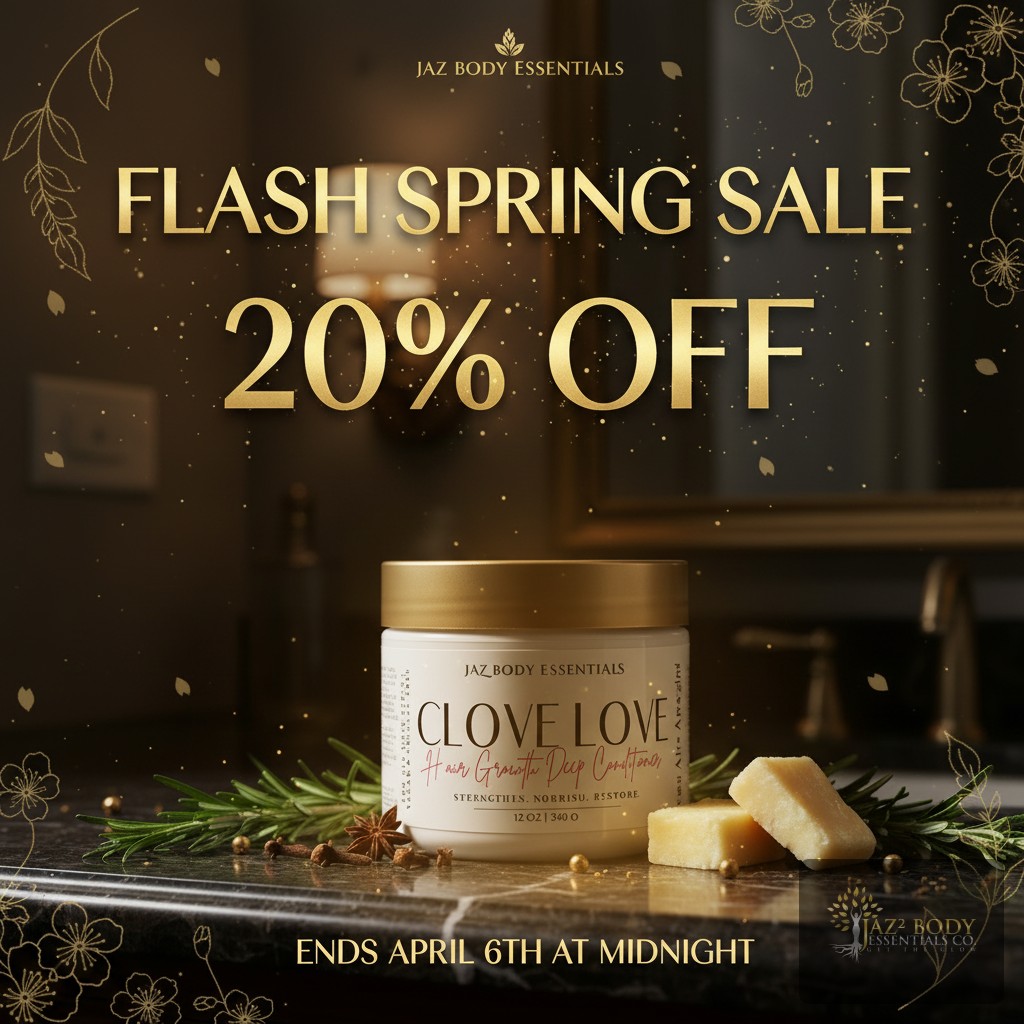 ✨ FLASH SPRING SALE — 20% OFF EVERYTHING! ✨

Spring reset starts NOW. For a limited time, take 20% off your favorite JAZ Body Essentials products. Strengthen. Nourish. Restore. 🌸

⏰ Sale ends April 6th at midnight — don't sleep on it!

Shop now → jazbodyessentials.com

JAZBodyEssentials #FlashSale #SpringSale #HairCare #WomenOwnedBeauty #MadeInGeorgia #MadeInUSA