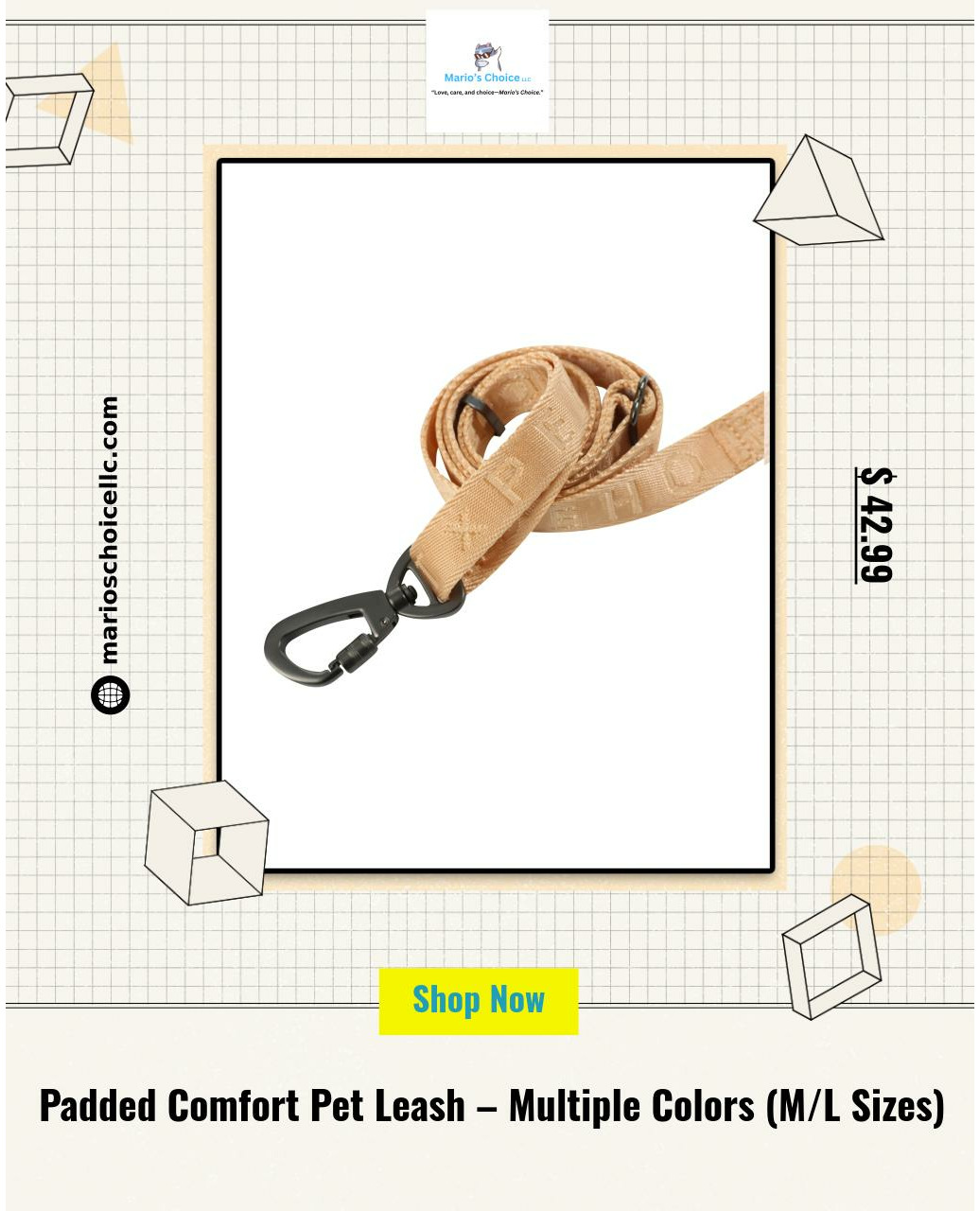 This leash knew it would be the star of the dog park! 🐾✨

Introducing our Padded Comfort Pet Leash in vibrant colors and sizes (M/L) for every pooch, priced at just $42.99. 🐕❤️ Crafted with plush padding for your furry friend’s ultimate comfort and featuring a stylish design that aligns with your lifestyle — whether you’re strolling downtown or hiking on trails. 🏞️🌈 Your dog deserves a walk that's as joyous as their wagging tail!

Let’s make those walks the highlight of their day! 🥰

#PetLovers #DogWalking #PetAccessories #PaddedLeash #ComfortFirst #StylishPets #FurryFamily #PetWellness #HappyPets #Mario'sChoice