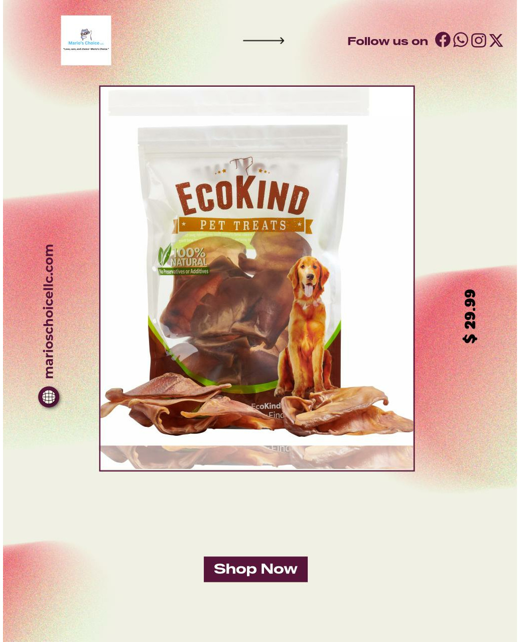🐾 Happy, wagging tails start here! 🌟 

Treat your furry friend to our All-Natural Pig Ear Dog Chews – 10 Pack for just $29.99! 🎉 Made in the USA, these chewy delights are not only delicious but also promote dental health and satisfy your pup's natural instincts. 🐶🐖 The irresistible aroma and crunchy texture will keep them happily occupied, allowing you a moment of peace (or a coffee break ☕)! 

Don’t let your pup miss out on this tasty treasure—grab a pack before the tails start wagging at someone else's door! 🥳 

#DogTreats #NaturalChews #HealthyPets #PetLovers #MadeInUSA #DogMom #DogDad #HappyPup #PetWellness #ChewTime
