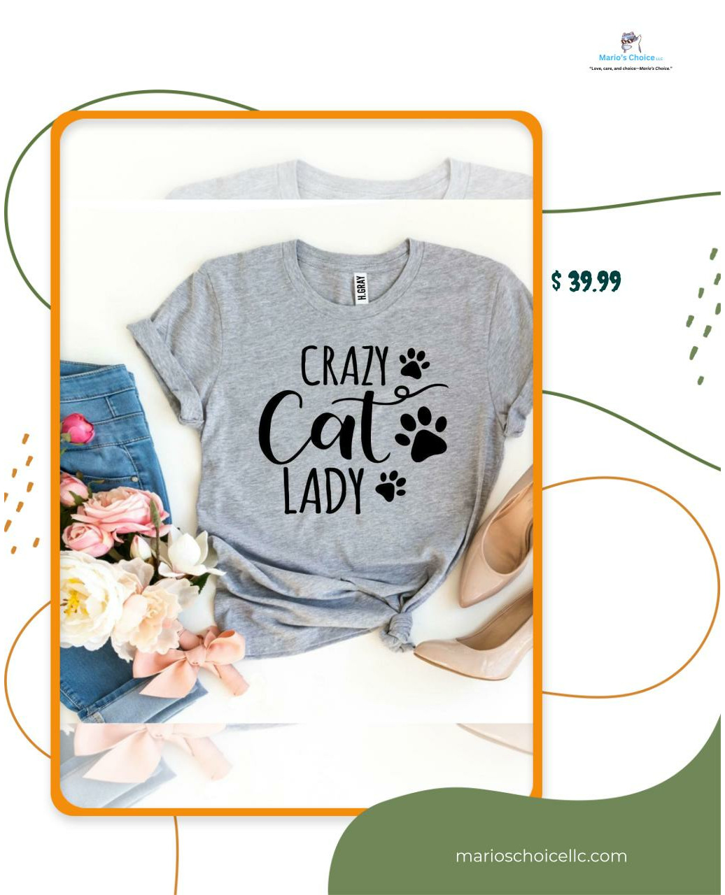 Ever felt like your cat is the real boss of the house? 😼 

Introducing our *Crazy Cat Lady T-shirt*! For just **$39.99**, you can wear your feline passion with pride! This cozy tee boasts a playful design and soft fabric, perfect for lounging with your furry friend or stepping out for errands. Every cat lover deserves a little comfort and style—let the world know you're a proud cat parent! 🐾✨ 

Grab yours now, because who can resist a wardrobe that shows off their crazy cat love? 🛍️🐱 

#CrazyCatLady #CatLovers #PetFashion #TshirtDesign #CatLife #HappyCats #ProudCatMom #CuteTees #PetAccessories #MariosChoice