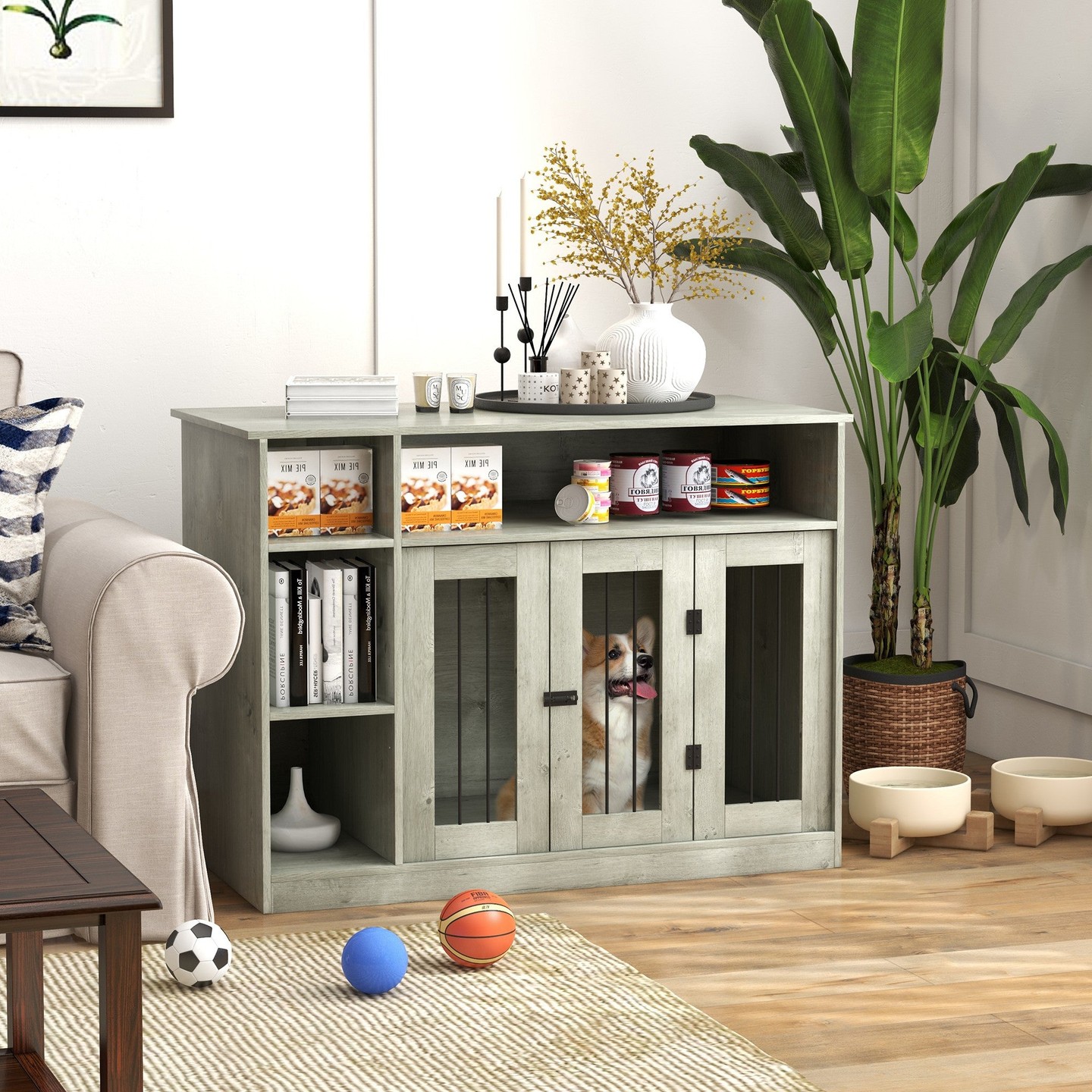 👉 Comment "Shop" order this item 👈

47" Dog Crate Furniture with Storage 👇
Description : This pet crate furniture from PawHut has extra storage space, allowing you to make the most of your space and make a place for a pup that integrates. The adjustable shelf accommodates your changing needs, and a large tabletop allows extra space for lamps or decor. Made for dogs up to 55 lbs., this modern dog crate combines a fit-in style with the ability to be used for a broad set of dog breeds. Features: - It can be used not only as a dog crate but as a side table, too - Storage space underneath for extra belongings - Adjustable shelf to accommodate your items - Large tabletop for lamps, books, drinks, and other items - A lockable door to keep your pet safe while you're away - Suitable for medium and large-sized dogs up to 55 lbs. and less than 21.75" in body length - Assembly required Specification: - Color: Gray - Materials: Steel, MDF - Overall Dimensions: 47.25" W x 23.5" D x 34.75" H - Interior Cage Dimensions: 34.5" W x 21.5" D x 23.5" H - Door Dimensions: 11.5" W x 23.25" H - Upper Storage Shelf Dimensions: 34.5" W x 22" D x 7" H - Side Storage Shelf Dimensions: 9.5" W x 22" D - Upper Side Storage Shelf Height: 7" H - Lower Side Storage Shelf Height: 11.5"/11.5" H (in Middle Status), Adjustable Height: 2.5" H (Up and Down) - Steel Tube Spacing: 2.25" W - Leg Height from the Ground: 3" H - Item Label: D02-088V80GY Package Includes: - 1× Pet Crate - 1× Manual. https://zenithpets.com/products/47-dog-crate-furniture-with-storage
