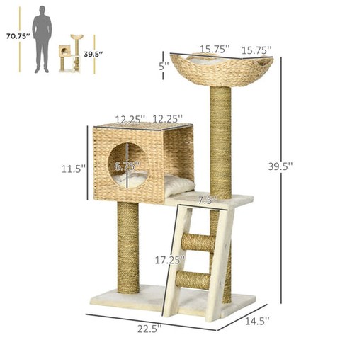 👉 Comment "Shop" order this item 👈

PawHut Cattail Weave Cat Tree For Indoor Cats Kitty Tower With Rattan 👇
Features: - Satisfies the cat love for boxes with a cat bed cave above the ground - Basket bed in a high place for naps and the craving for heights in a spot - Soft and plush while featuring double cushions in basket bed - Ladder provides a place for fun climbing - Suitable for cats under 10 lbs. - Assembly required Specification: - Color: Natural, White - Material: Particleboard, Plush, Cattail - Overall Dimensions: 22.5" L x 14.5" W x 39.5" H - Base Dimensions: 22.5" L x 14.5" W - Ladder Dimensions: 17.25" L x 7.5" W - Second Platform Dimensions: 21.75" L x 11.75" W - Condo Dimensions: 12.25" L x 12.25" W x 11.5" H - Bed Dimensions: 15.75" L x 15.75" W x 5" H - Cushion Size: 13" L x 12.25" W (Condo). 11.75" Dia. (Bed) - Post Diameter: 3.5" - Item Label: D30-410 Package Includes: - 1 x Cat Tower for Indoor Cats - 1 x Manual https://zenithpets.com/products/pawhut-cattail-weave-cat-tree-for-indoor-cats-kitty-tower-with-rattan